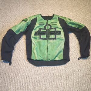 ICON Overlord Performance Textile Riding Jacket Mens Medium Green Padded Lined